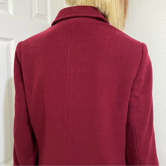 Vintage EDDIE BAUER Wine Burgundy Red Wool/Cashmere Blend Trench Peacoat Size S - Picture 4 of 16
